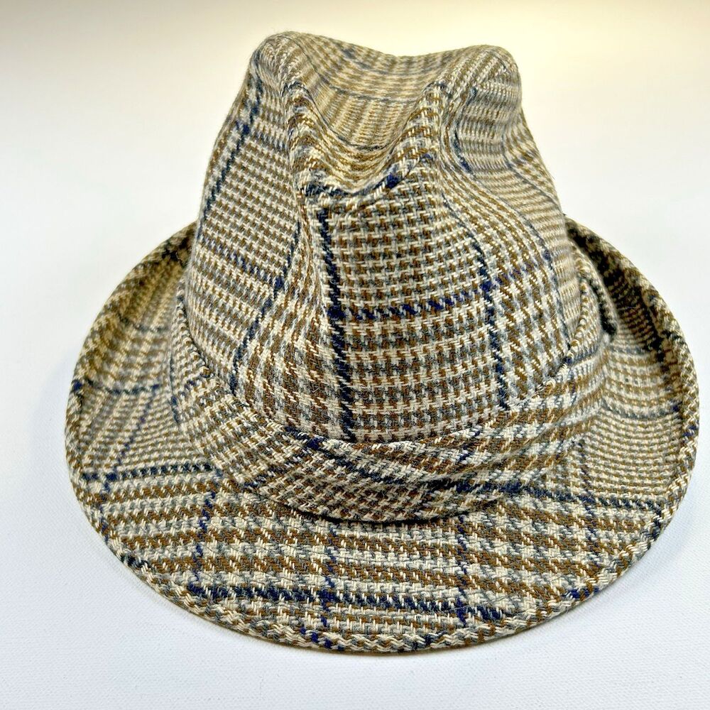 Vintage Kevin McAndrew Tweed Trilby Fedora Hat Mens Sz 7 3/8 Houndstooth Plaid W - Picture 5 of 12